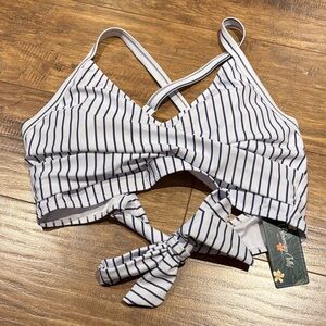 Striped White & Navy Bikini Top with back Tie
